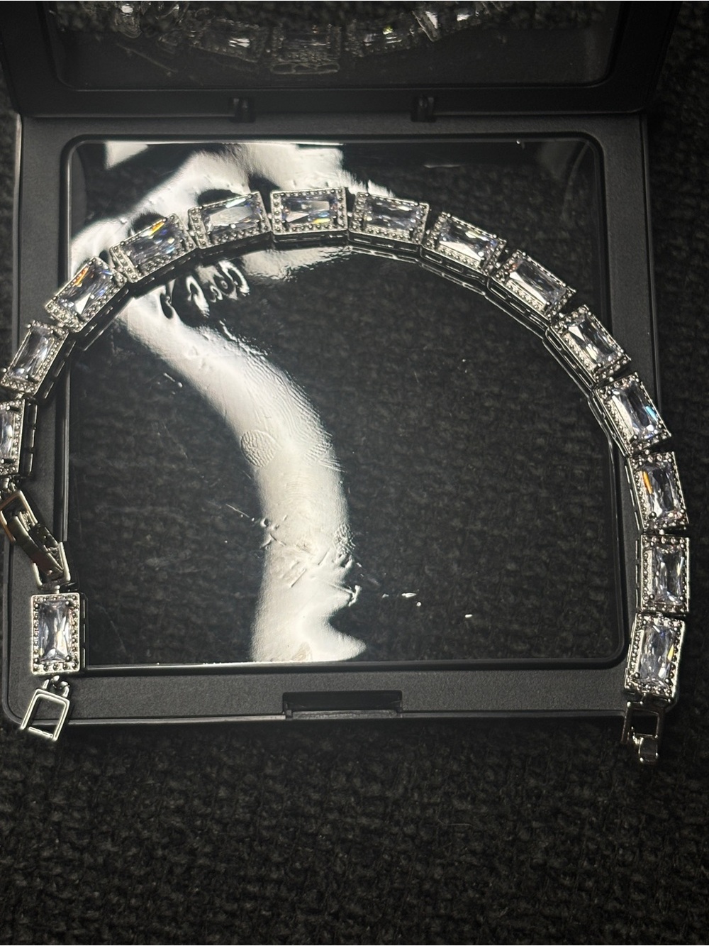 Crystal Rectangle Tennis Bracelet - Clear Diamond Silver Tone